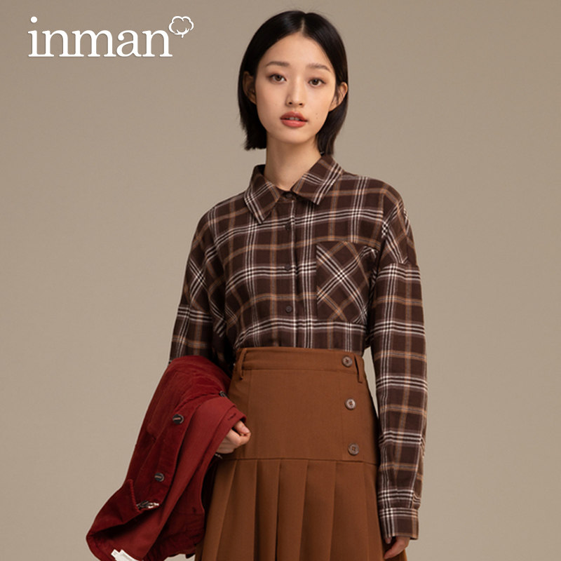 茵曼长袖2021格纹衬衫 茵曼筱茵衬衫