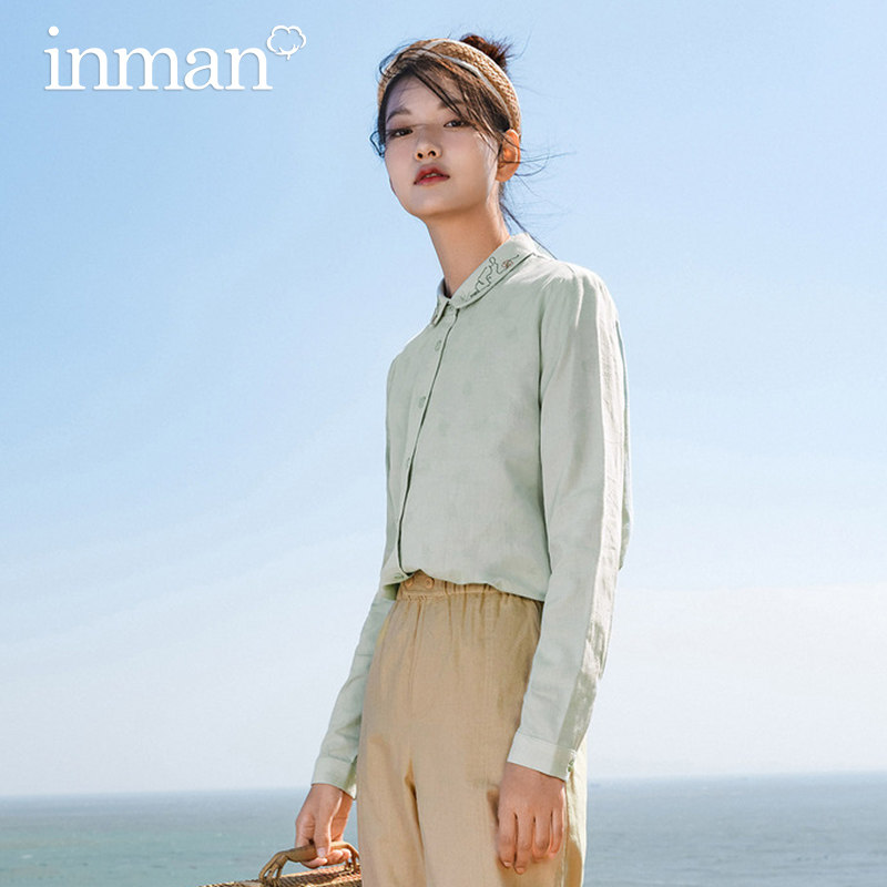 茵曼绣花女2021秋装新款通勤衬衫 茵曼筱茵衬衫