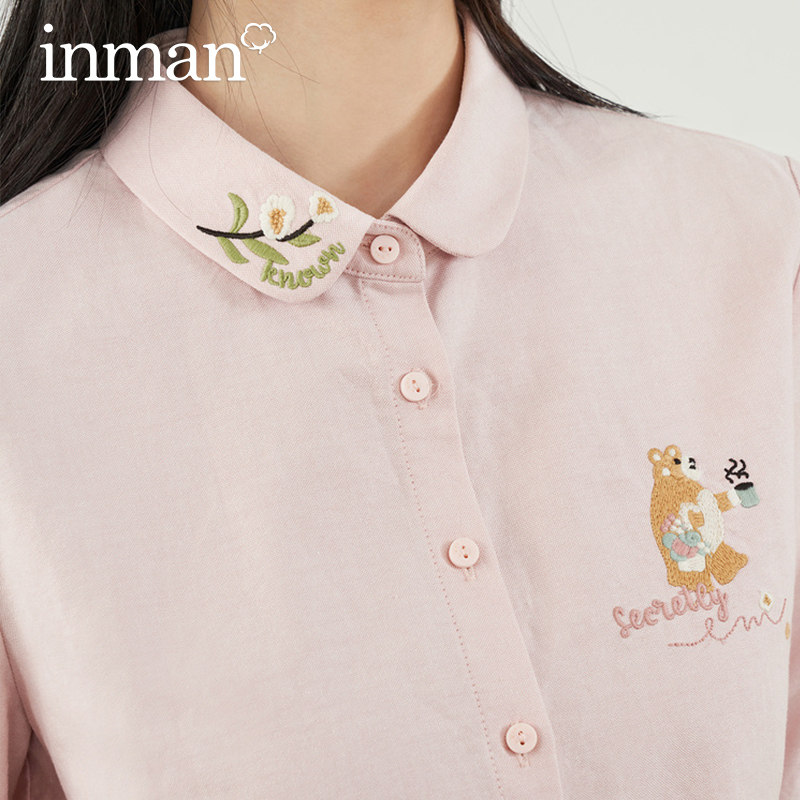 茵曼法式复古娃娃领刺绣翻领衬衣 茵曼筱茵衬衫