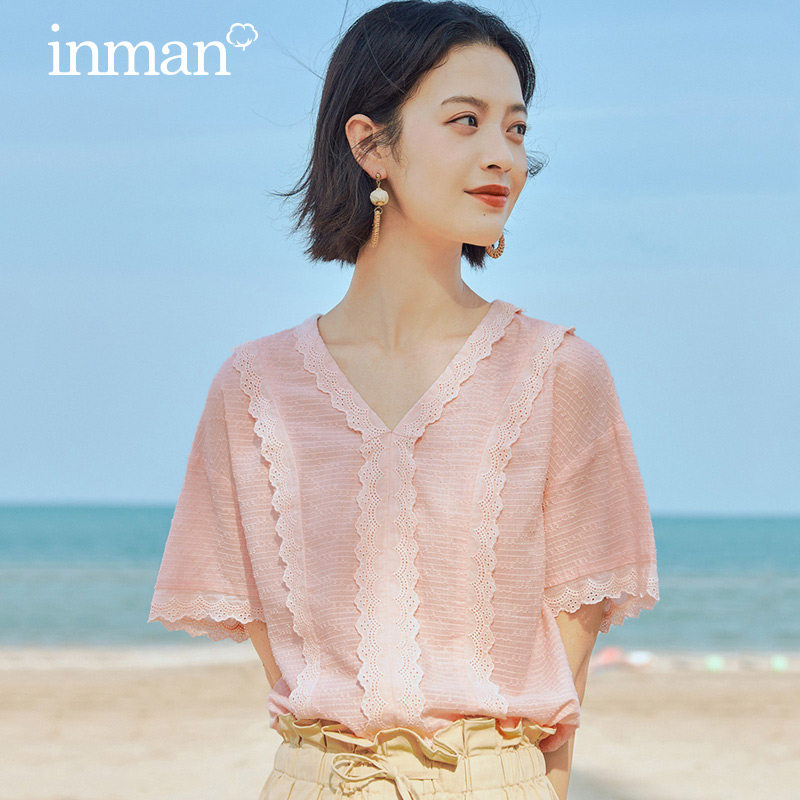 茵曼旗舰店纯棉短袖2023夏季衬衫 茵曼筱茵衬衫