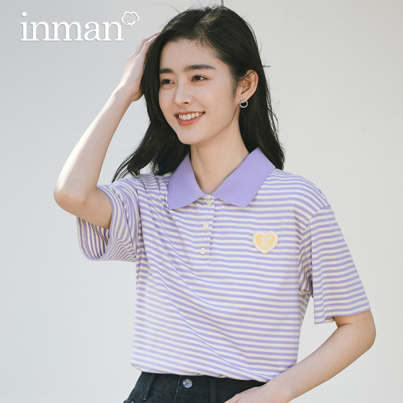 茵曼旗舰店官方法式条纹翻领polo衫 茵曼筱茵T恤