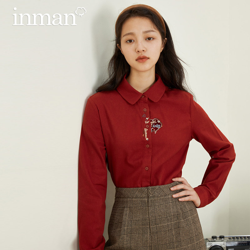 茵曼纯棉刺绣2021年冬季新款衬衫 茵曼筱茵衬衫