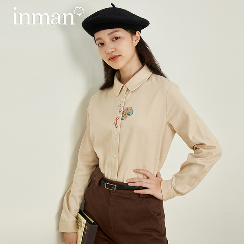 茵曼纯棉刺绣2021年冬季新款衬衫 茵曼筱茵衬衫