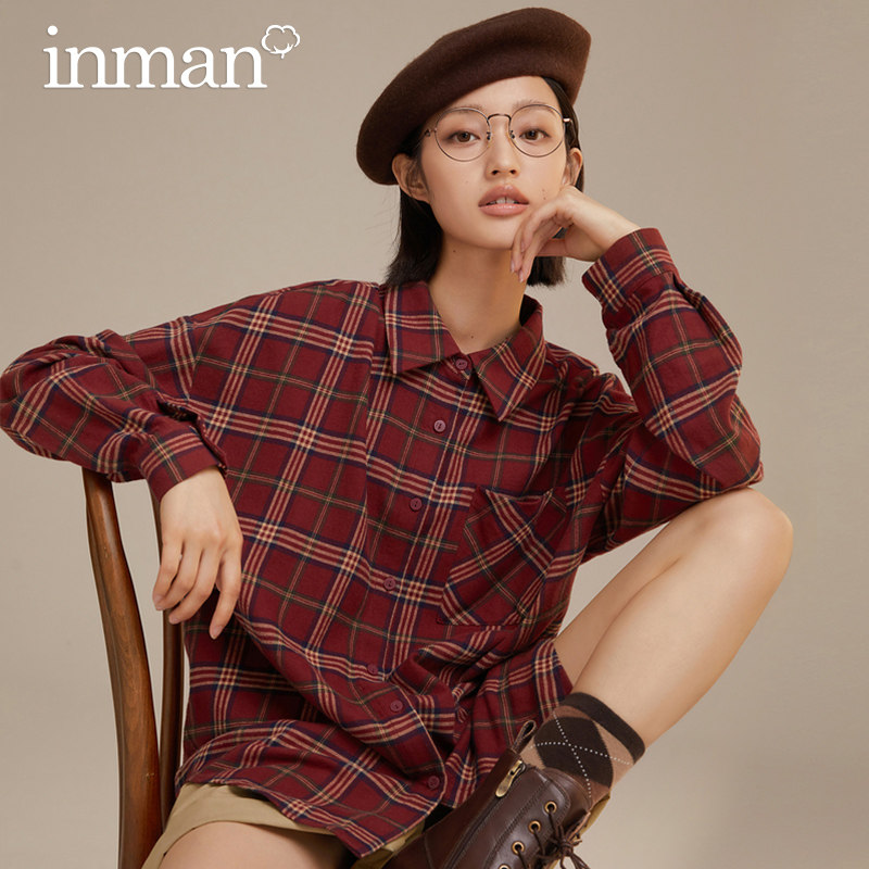 茵曼长袖2021格纹衬衫 茵曼筱茵衬衫