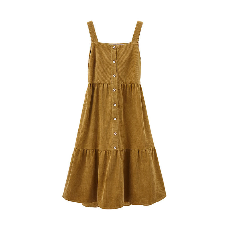 茵曼灯芯绒背带裙中长款2020连衣裙 茵曼筱茵连衣裙