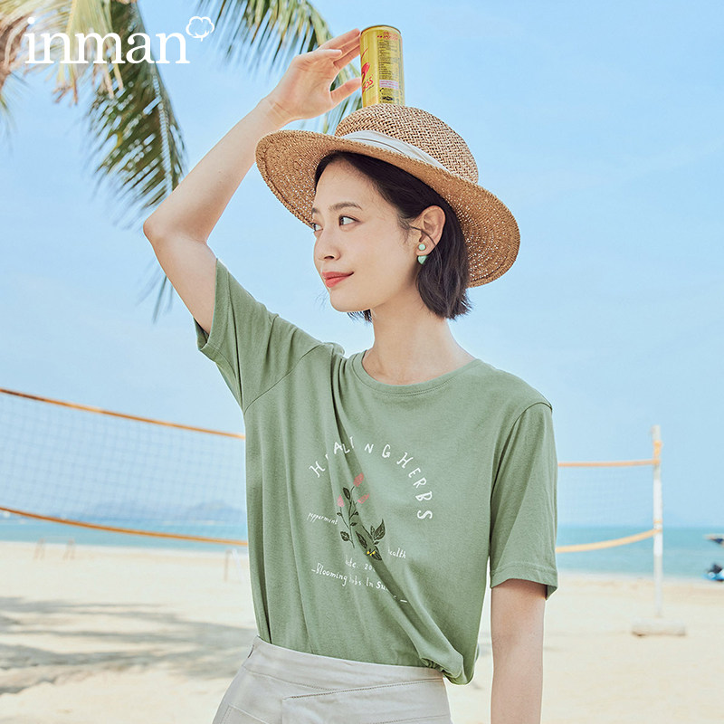 茵曼旗舰店纯棉印花短袖2020 t恤 茵曼筱茵T恤