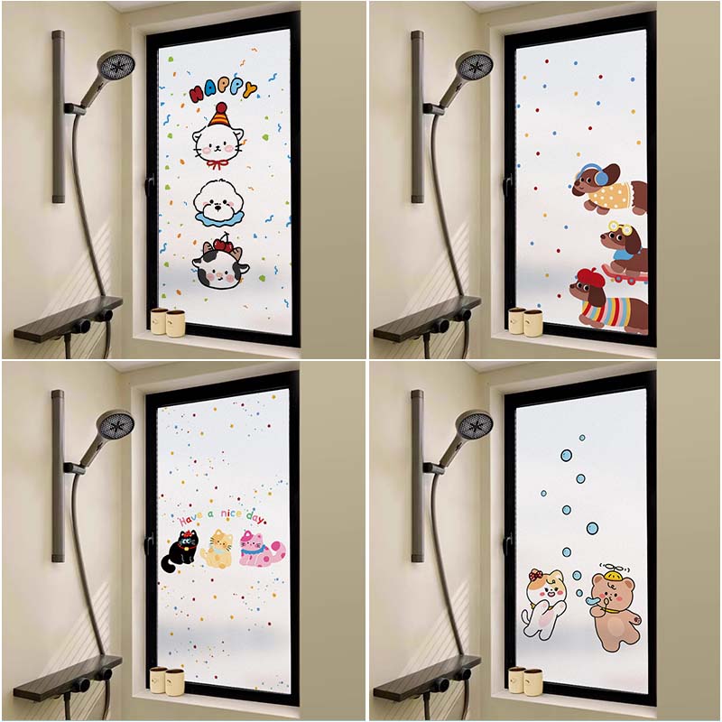 卡通浴室玻璃贴纸透光不透明磨砂防潮防窥膜窗户贴膜卫生间门贴画 - 图0