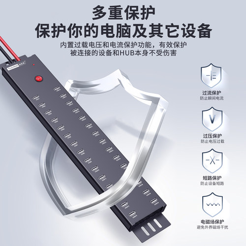 西普莱工业级30口usb分线器HUB电脑多接口扩展手机平板充电集线器 - 图2