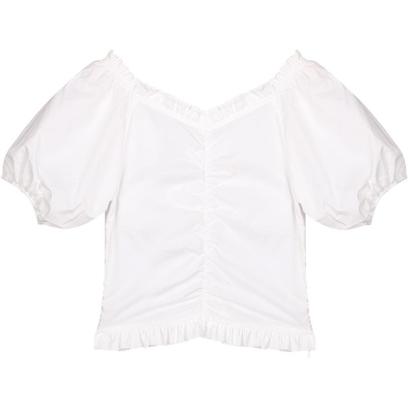 库恩玛维旗舰店设计感小众法式泡泡袖短袖衬衫女夏季小衫年新款高腰白色衬衣3