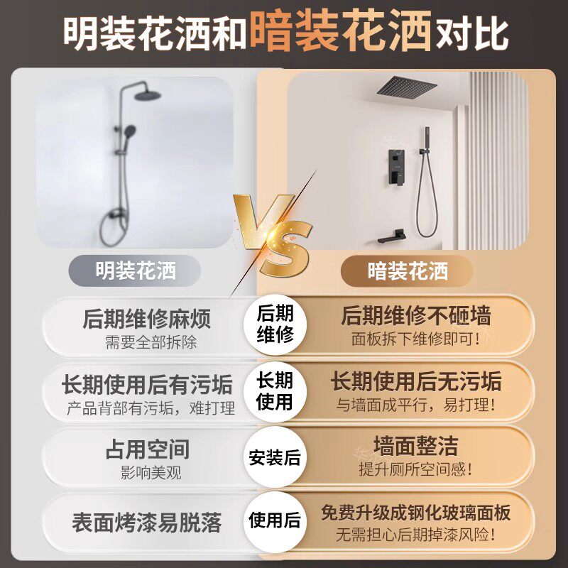 暗装花洒恒温入墙式嵌入预埋隐藏暗埋墙埋暗藏式隐形瀑布淋浴套装,淘宝优惠券,粉丝福利购,淘宝优惠卷