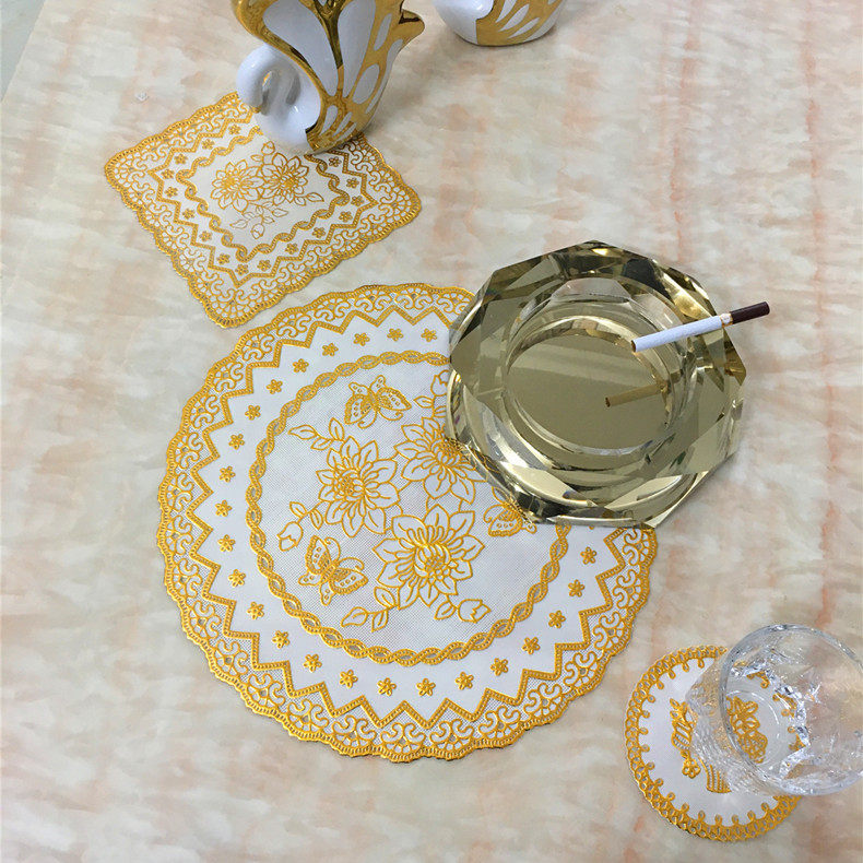 PVC烫金西餐垫防滑杯垫圆形托盘垫烟灰缸垫家用花瓶装饰垫 茶几垫,淘宝优惠券,粉丝福利购,淘宝优惠卷