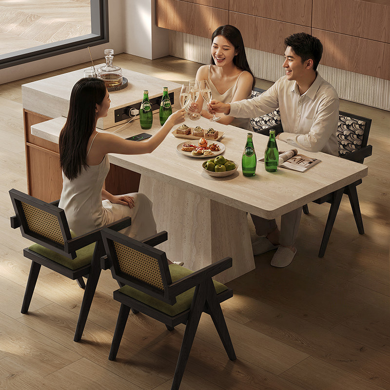 可移动圆桌岛台小户型餐桌一体餐边柜洞石岩板单独岛台柜小岛台,淘宝优惠券,粉丝福利购,淘宝优惠卷