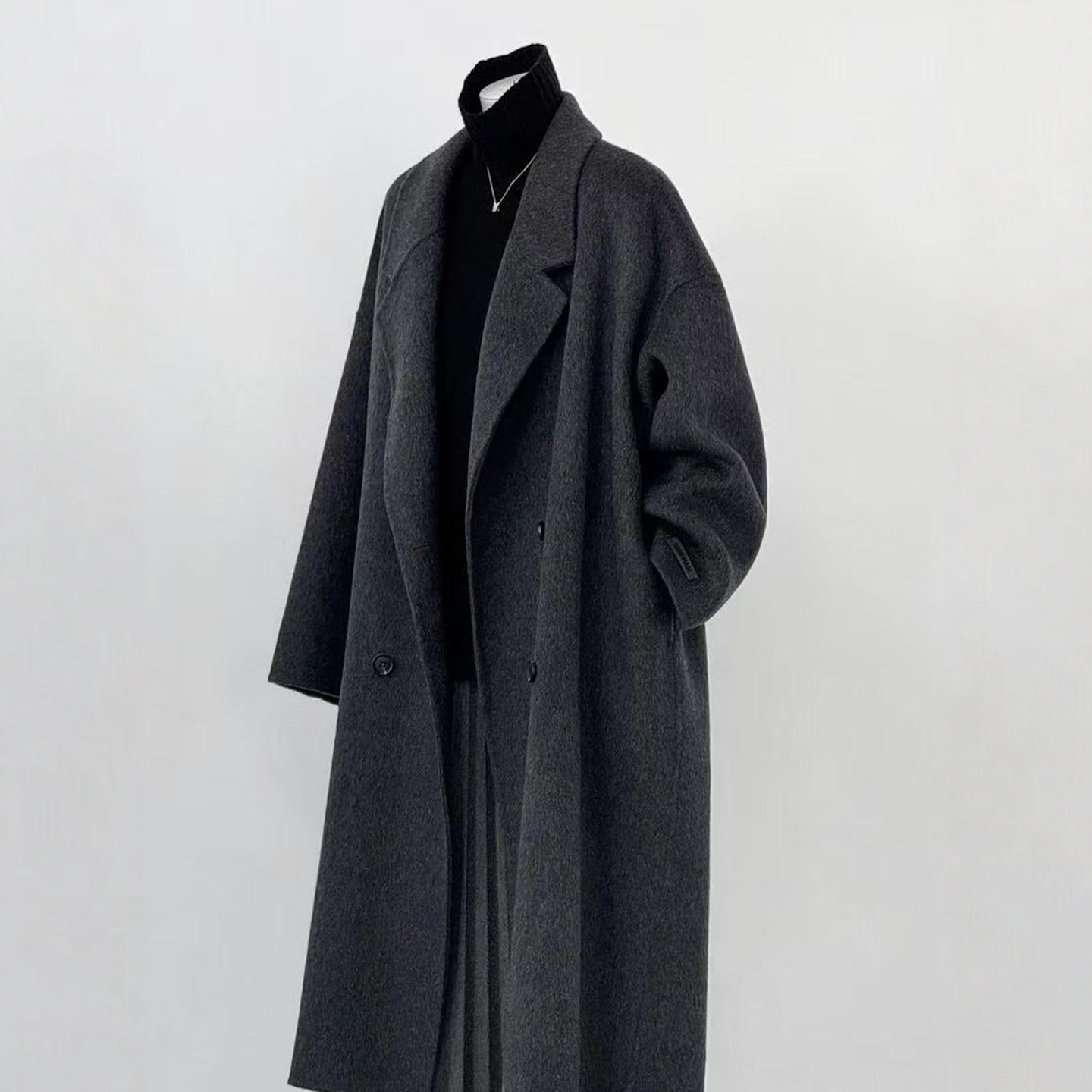双面羊绒大衣女中长款2025秋冬新款炭灰色韩系宽松高端羊毛呢外套,淘宝优惠券,粉丝福利购,淘宝优惠卷