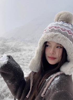 毛线帽子女韩版复古显脸小冬季毛绒加厚保暖骑行护耳防寒雷锋帽潮