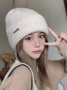 毛线帽子女冬季时尚显脸小护耳保暖防寒大头围羊毛加厚针织毛线帽
