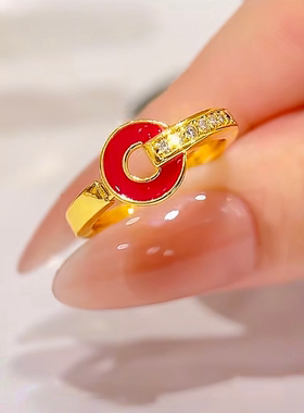 红色铜钱开口可调戒指