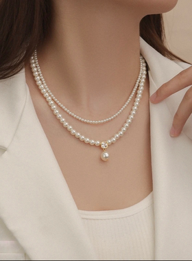 法式双层珍珠百搭项链女