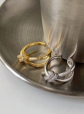 戒指戒指微镶锆石冷淡风打结