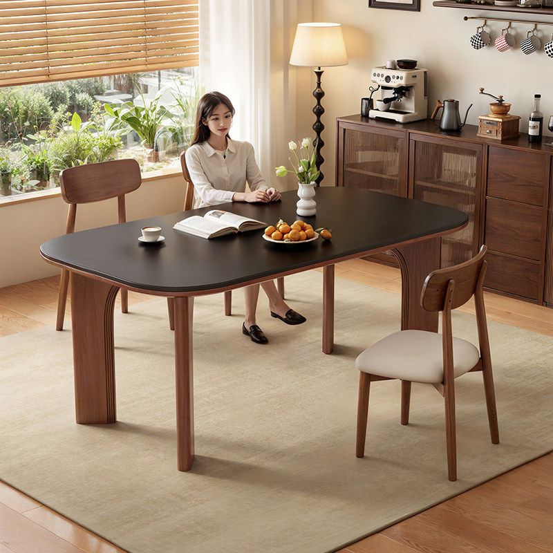 馨佰利岩板实木餐桌椅组合新款家用小户型餐桌中古风长方形吃饭桌,淘宝优惠券,粉丝福利购,淘宝优惠卷