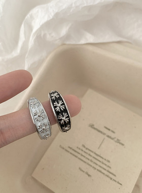 暗黑甜酷鸢尾花滴油开口戒指