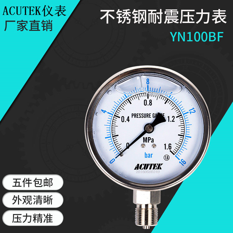 ACUTEK 304 stainless steel shock-resistant pressure gauge YN100BF 1 6MPA 20*1 5 high temperature resistant gauge