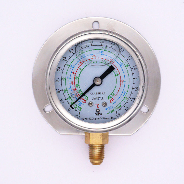 径向带边耐震制冷压力表 yn60t -0.1-3.8mpa 7/16 氟利昂 冷媒表
