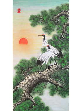 特价手绘四尺松鹤延年图国画无款家居玄关装饰贺寿字画RD6506