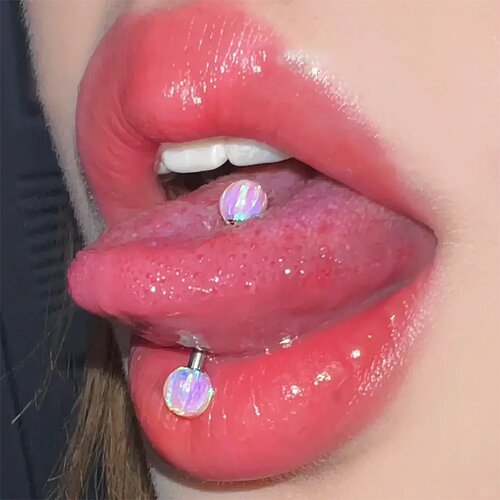 316L医用钢钛钢欧泊石防过敏舌钉舌环Tongue Ring - 图2