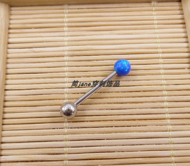 316L医用钢钛钢欧泊石防过敏舌钉舌环Tongue Ring_虎窝淘