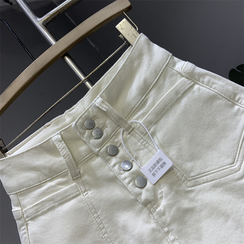 韩版2025春夏新款米杏色前裙后裤牛仔a字裙高腰弹力不同排扣短裤,淘宝优惠券,粉丝福利购,淘宝优惠卷