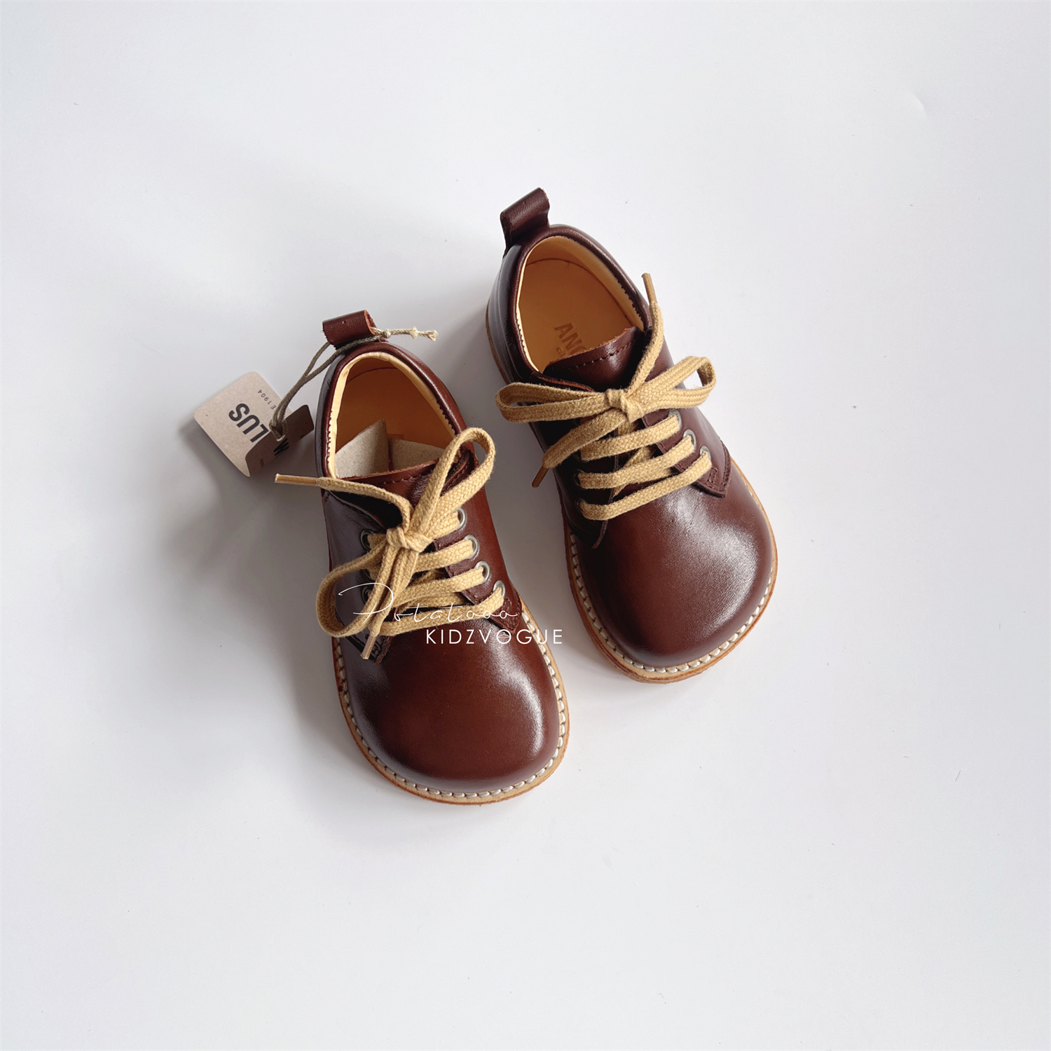 5Z 清仓特价 丹麦Angulus儿童经典皮鞋复古休闲系带宽头大头纯皮 - 图1