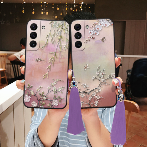 适用三星s25立体s24浮雕s23花鸟ultra柳枝s22手机壳a54蝴蝶+文创note20花朵a35国风a53妈妈a55软壳21fe新中式 - 图2