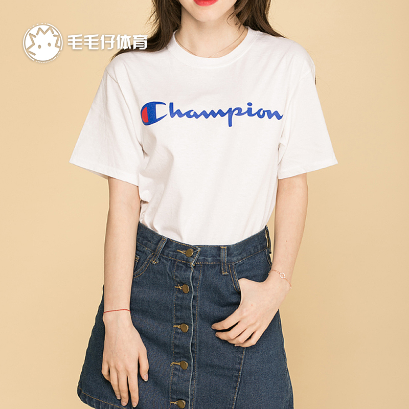 Champion/冠军 男女同款潮流经典草写印花LOGO运动休闲T恤GT23H - 图1