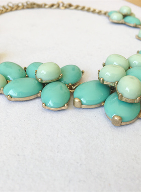 Vintage Sooyeon打标复古金清新绿色树脂宝石设计感夸张时装项链