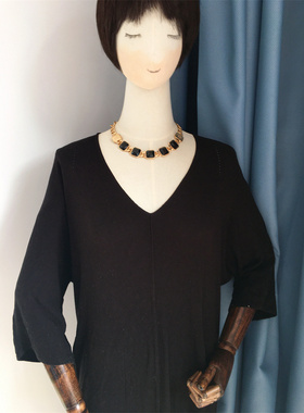 Vintage中古AV0N印花打标周年纪念款黑色方块手链项链套装