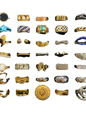 Vintage中古 高保色镀真金设计感珐琅彩宝指环戒指女孤品合集