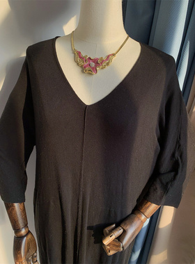 Vintage中古 IVY打标粉紫色珐琅花朵耳钉手镯项链套装