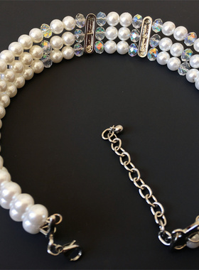 Vintage中古玻璃珍珠纯白仙气百搭宽版多层珍珠项圈项链耳环套装