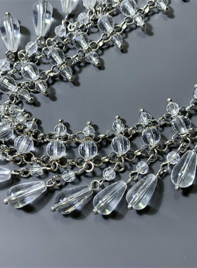 Vintage中古SP打标手工编织款透明水滴坠短款CHORKER颈链项链女