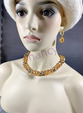 MONET橘色切面闪亮水晶三件套