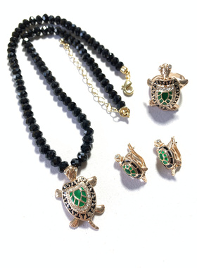 Vintage FJ打标精致立体手脚头尾可活动小海龟造型耳钉戒指项链套