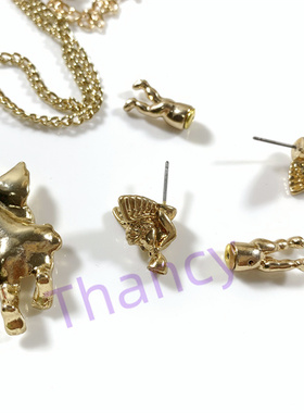 立体金色小天使耳钉项链套装