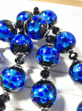 JR星空蓝大颗琉璃耳夹项链套装