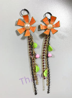 BJ打标珐琅花朵复杂耳环项链套装