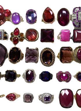 Vintage中古 一组粉紫色调的水晶宝石夸张个性复古百搭孤品戒指女