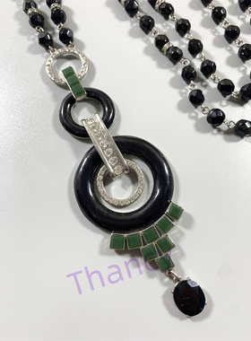 JOANRIVERS打标黑色琉璃珠项链