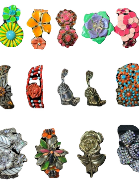 Vintage中古 复古时髦夸张色彩绚丽植物花卉元素珐琅彩开口手镯女