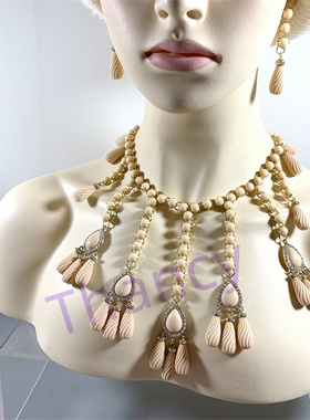 UTERQUE打标粉流苏耳环项链套装