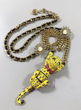 BJ打标珐琅豹子贝母花朵项链