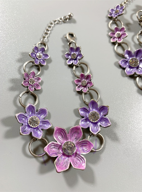 PILGRIM打标紫色珐琅花朵套装